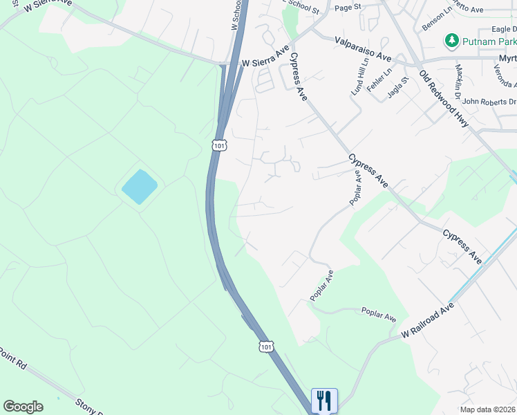 map of restaurants, bars, coffee shops, grocery stores, and more near 9160 Water Road in Cotati