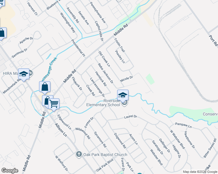 map of restaurants, bars, coffee shops, grocery stores, and more near 405 Hemlock Road in Jeffersonville