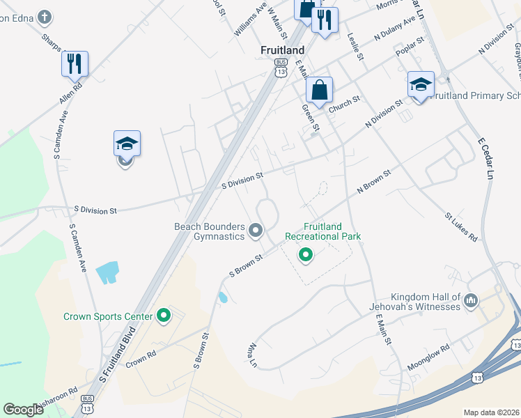 map of restaurants, bars, coffee shops, grocery stores, and more near 237 Garrison Way in Fruitland