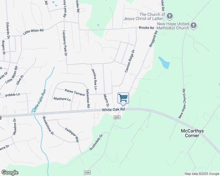 map of restaurants, bars, coffee shops, grocery stores, and more near 18 Ashcroft Drive in Fredericksburg