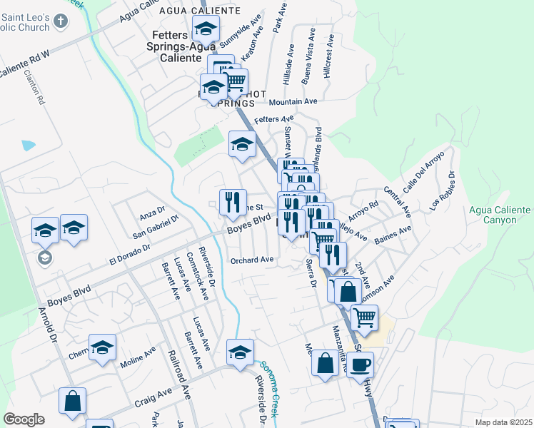 map of restaurants, bars, coffee shops, grocery stores, and more near 126 Pine Avenue in Sonoma