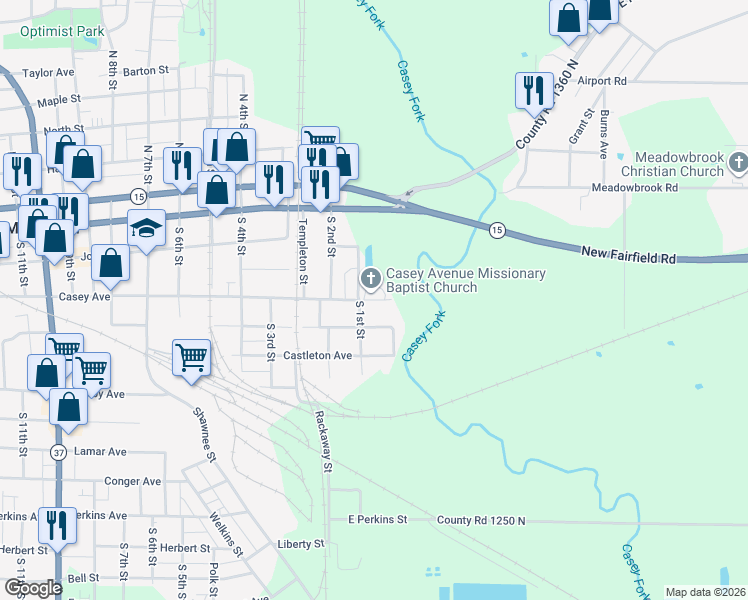 map of restaurants, bars, coffee shops, grocery stores, and more near 164 East Casey Avenue in Mount Vernon