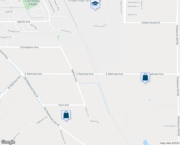 map of restaurants, bars, coffee shops, grocery stores, and more near 651 East Railroad Avenue in Cotati