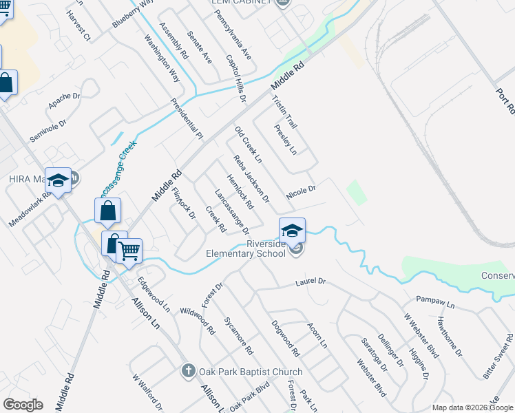 map of restaurants, bars, coffee shops, grocery stores, and more near 405 Hemlock Road in Jeffersonville
