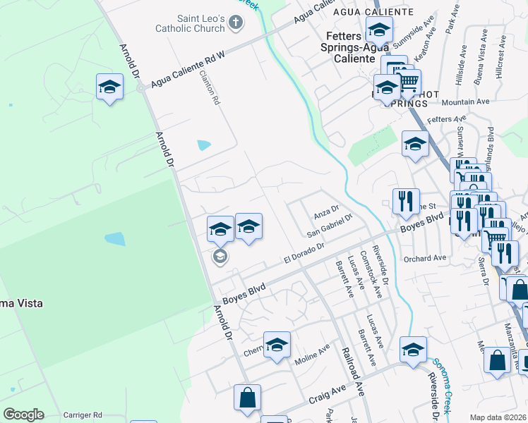 map of restaurants, bars, coffee shops, grocery stores, and more near 17850 Railroad Avenue in Sonoma