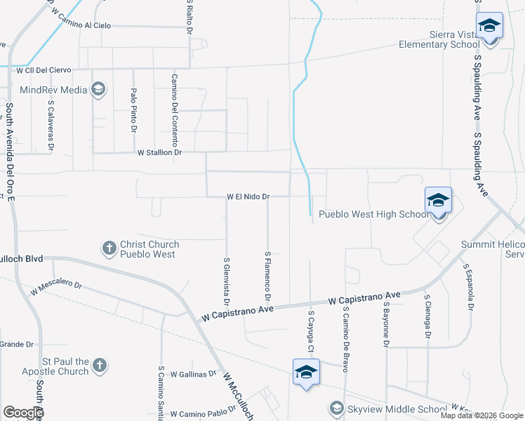 map of restaurants, bars, coffee shops, grocery stores, and more near 763 South Flamenco Drive in Pueblo West