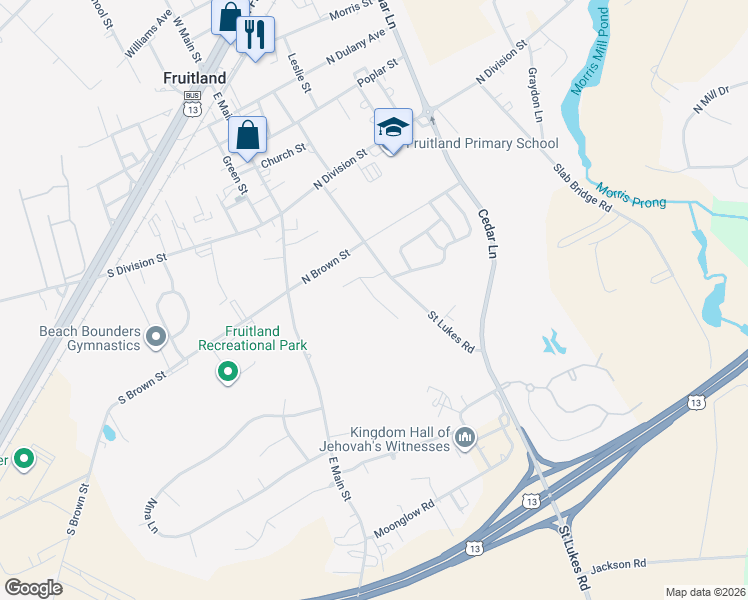 map of restaurants, bars, coffee shops, grocery stores, and more near 505 Leesburg Drive in Fruitland