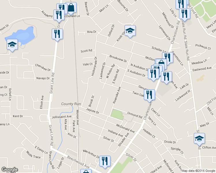map of restaurants, bars, coffee shops, grocery stores, and more near 1905 Twin Oaks Drive in New Albany