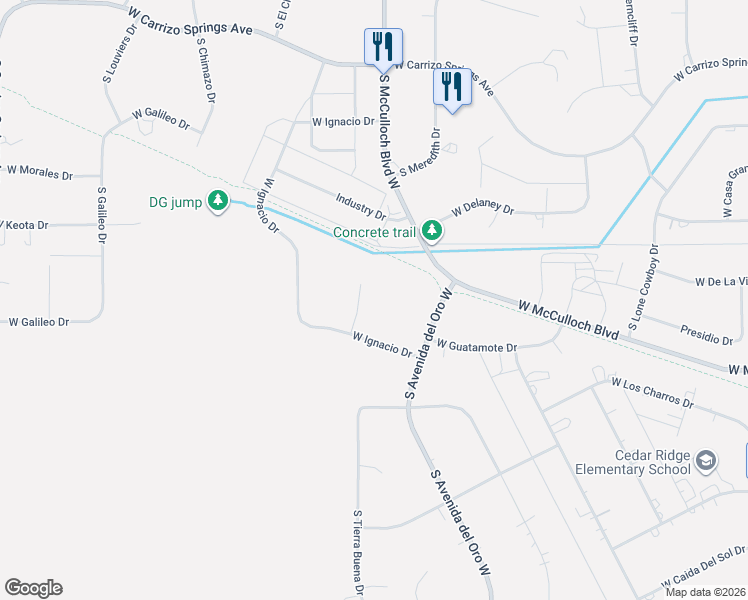 map of restaurants, bars, coffee shops, grocery stores, and more near 782 Granito Vista Lane in Pueblo West