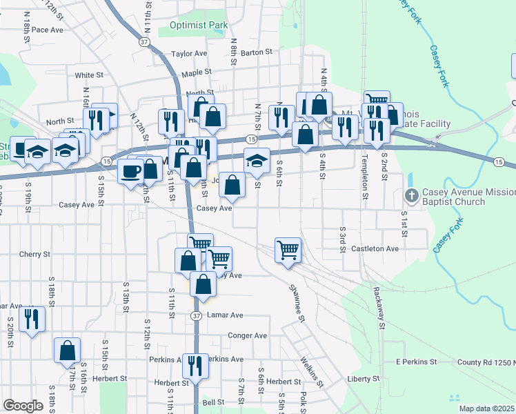 map of restaurants, bars, coffee shops, grocery stores, and more near 398 South 7th Street in Mount Vernon