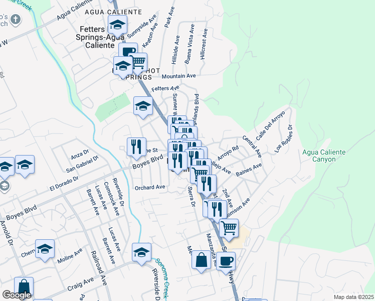 map of restaurants, bars, coffee shops, grocery stores, and more near 18020 Sonoma Highway in Sonoma