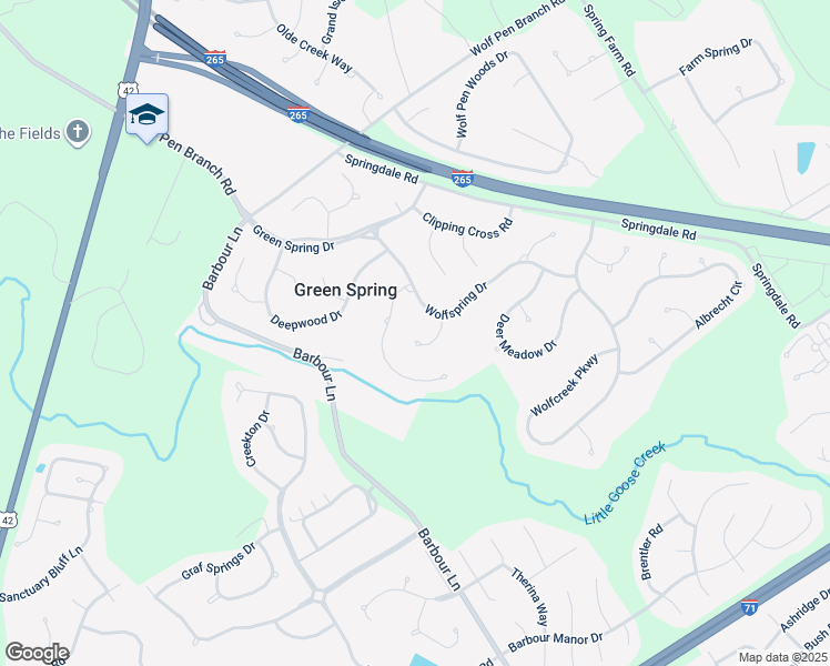 map of restaurants, bars, coffee shops, grocery stores, and more near 7503 Deer View Court in Louisville