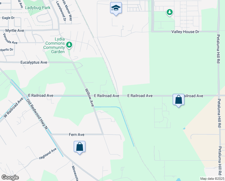 map of restaurants, bars, coffee shops, grocery stores, and more near 651 East Railroad Avenue in Cotati