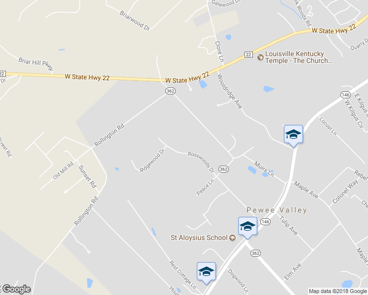 map of restaurants, bars, coffee shops, grocery stores, and more near 145 Rosswoods Drive in Pewee Valley