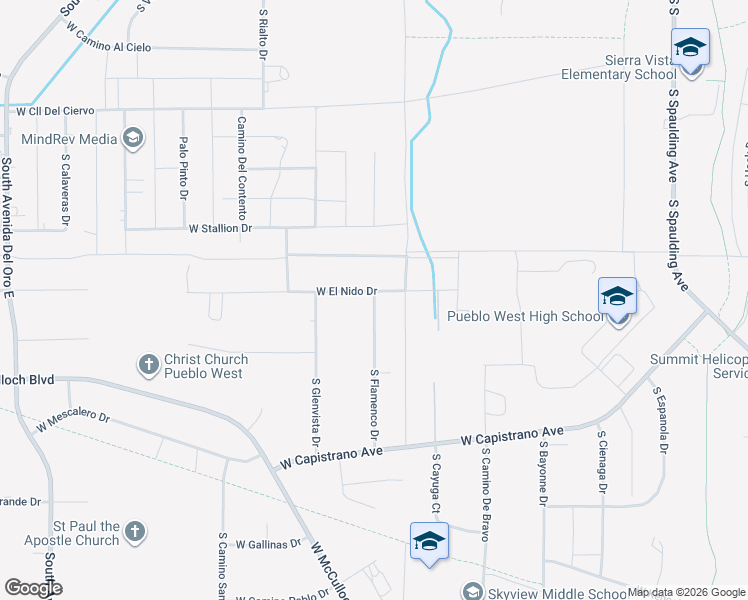 map of restaurants, bars, coffee shops, grocery stores, and more near 763 South Flamenco Drive in Pueblo West