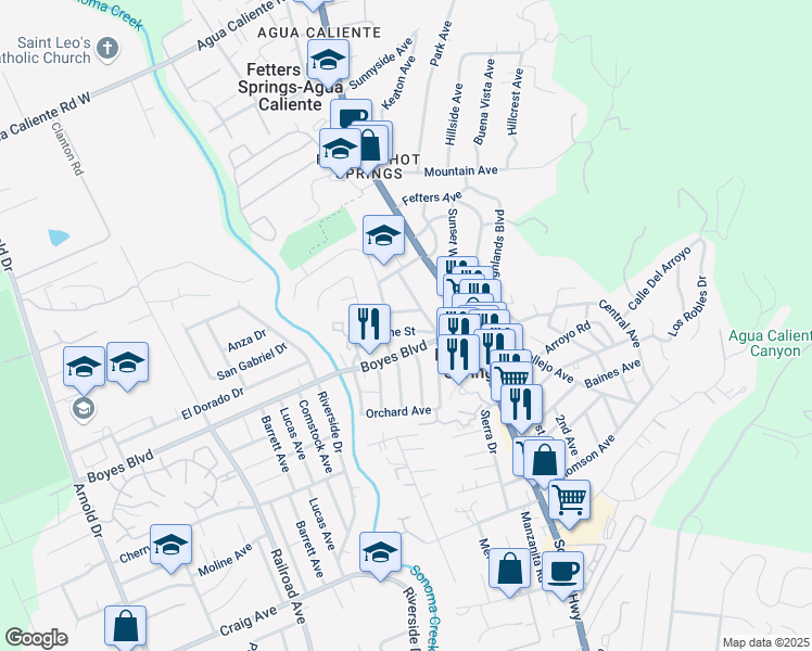 map of restaurants, bars, coffee shops, grocery stores, and more near 126 Pine Avenue in Sonoma