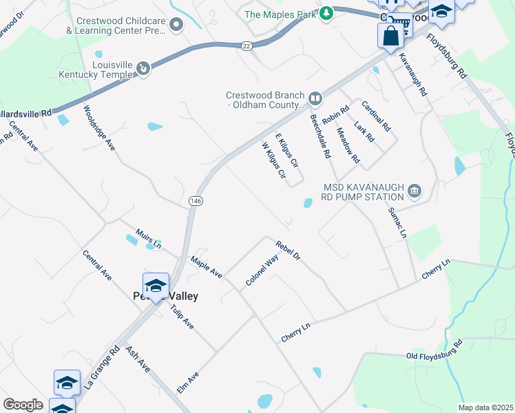 map of restaurants, bars, coffee shops, grocery stores, and more near 7608 Locust Lane in Crestwood