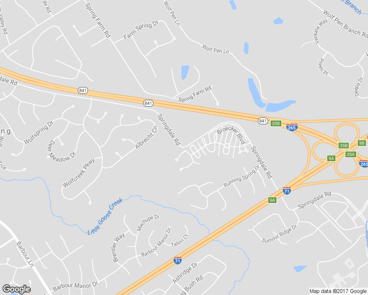 map of restaurants, bars, coffee shops, grocery stores, and more near 7298 Springdale Road in Louisville