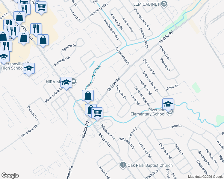 map of restaurants, bars, coffee shops, grocery stores, and more near 1707 Birchbark Lane in Jeffersonville