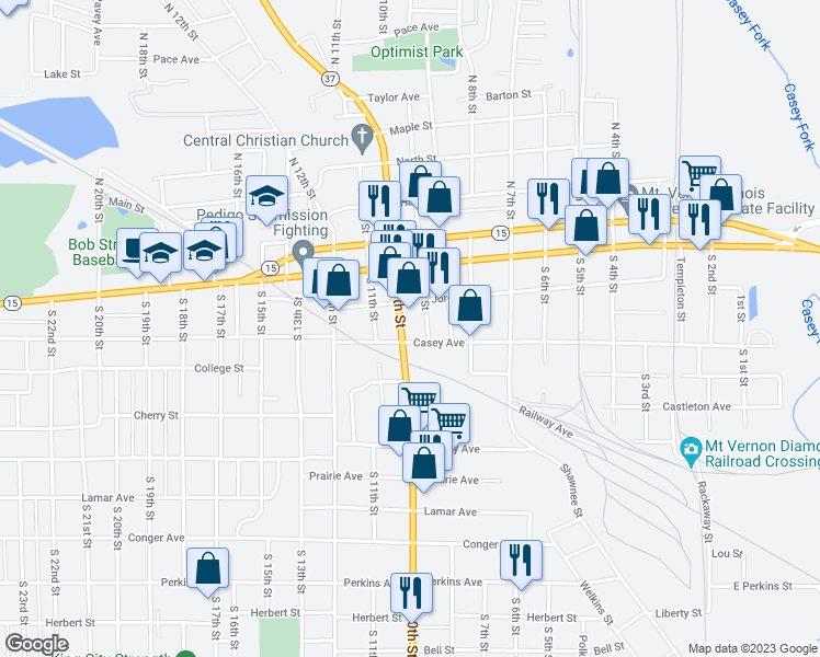 map of restaurants, bars, coffee shops, grocery stores, and more near 322 South 10th Street in Mount Vernon