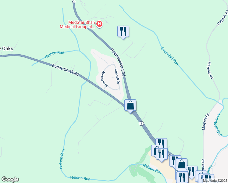 map of restaurants, bars, coffee shops, grocery stores, and more near 23577 Abraham Drive in Leonardtown