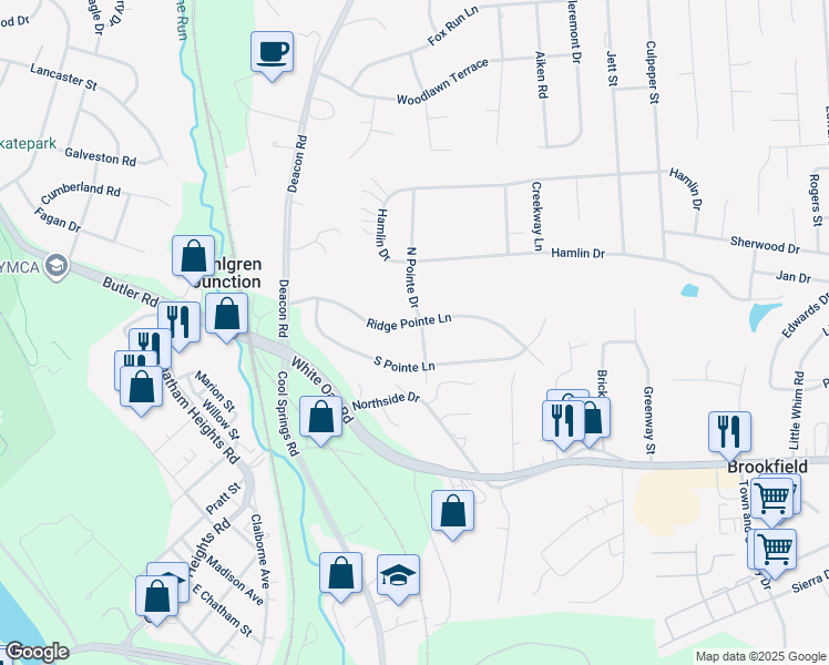 map of restaurants, bars, coffee shops, grocery stores, and more near 13 North Pointe Drive in Fredericksburg