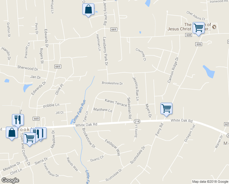 map of restaurants, bars, coffee shops, grocery stores, and more near 2126 Sebastian Road in Fredericksburg