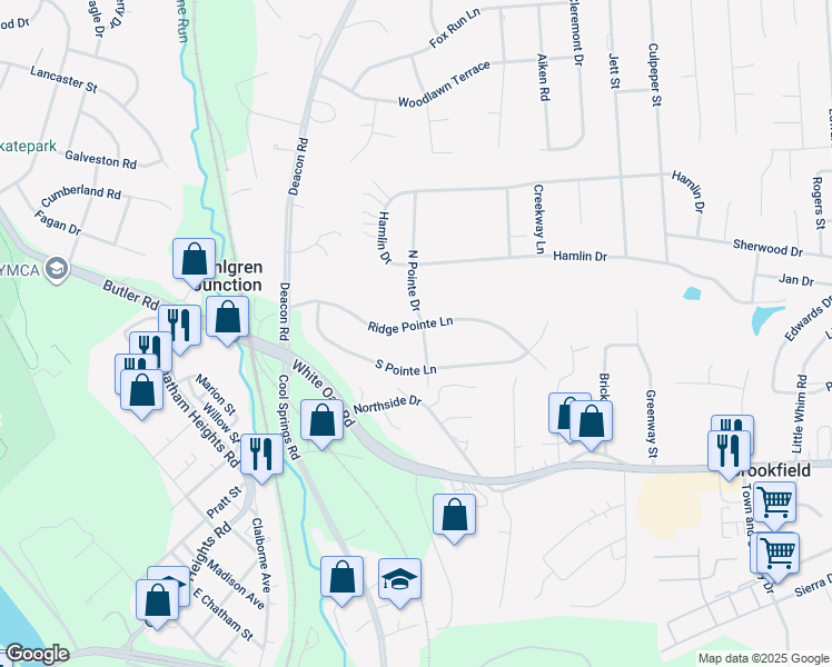 map of restaurants, bars, coffee shops, grocery stores, and more near 13 North Pointe Drive in Fredericksburg