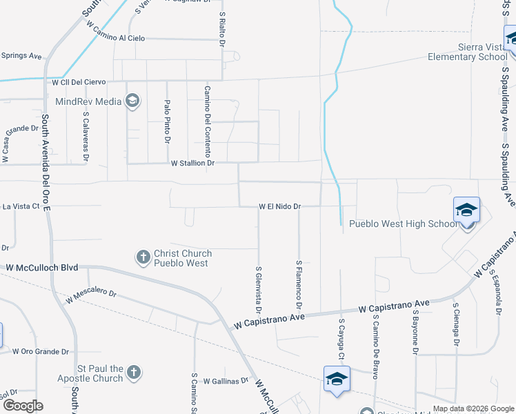 map of restaurants, bars, coffee shops, grocery stores, and more near West El Nido Drive in Pueblo West