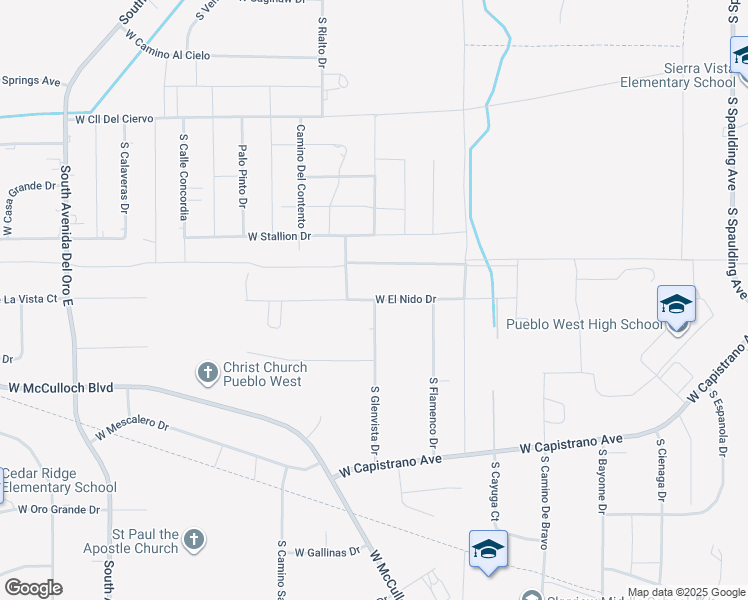 map of restaurants, bars, coffee shops, grocery stores, and more near West El Nido Drive in Pueblo West