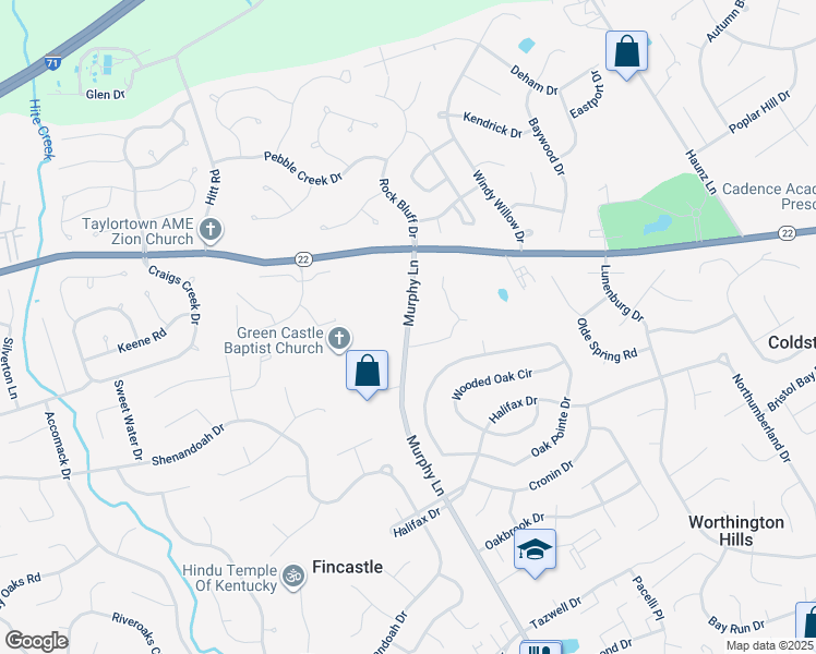 map of restaurants, bars, coffee shops, grocery stores, and more near 4970 Murphy Lane in Louisville