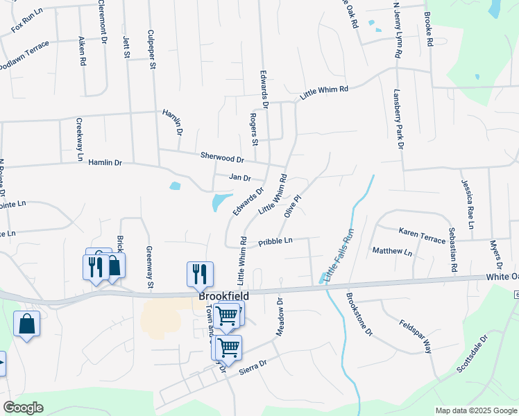 map of restaurants, bars, coffee shops, grocery stores, and more near 63 Little Whim Road in Fredericksburg