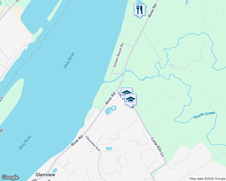 map of restaurants, bars, coffee shops, grocery stores, and more near 5155 Eifler Beach Road in Louisville