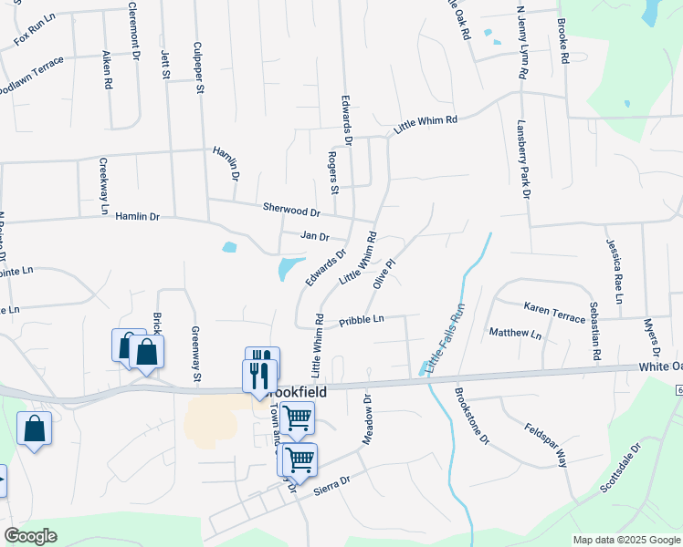 map of restaurants, bars, coffee shops, grocery stores, and more near 63 Little Whim Road in Fredericksburg