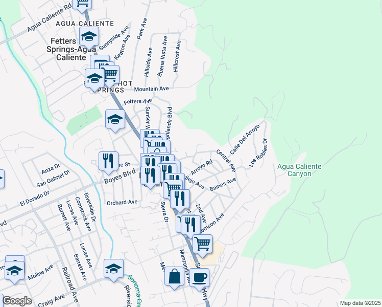 map of restaurants, bars, coffee shops, grocery stores, and more near 347 Central Avenue in Sonoma