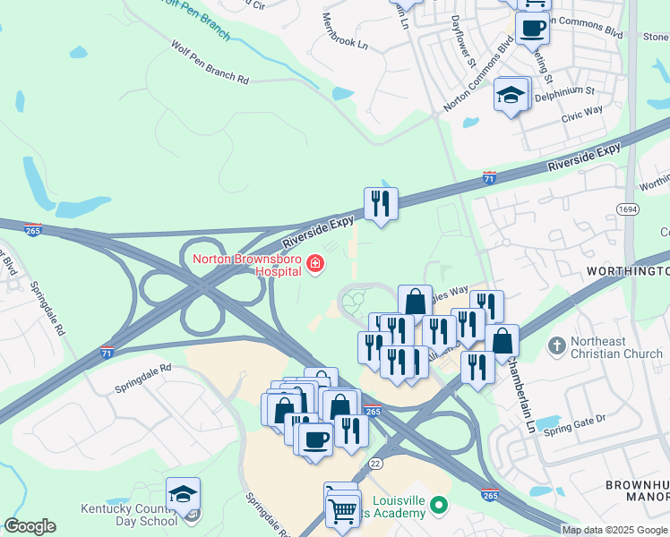 map of restaurants, bars, coffee shops, grocery stores, and more near 4960 Norton Healthcare Boulevard in Louisville