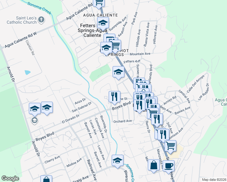 map of restaurants, bars, coffee shops, grocery stores, and more near 504 Bokman Place in Sonoma