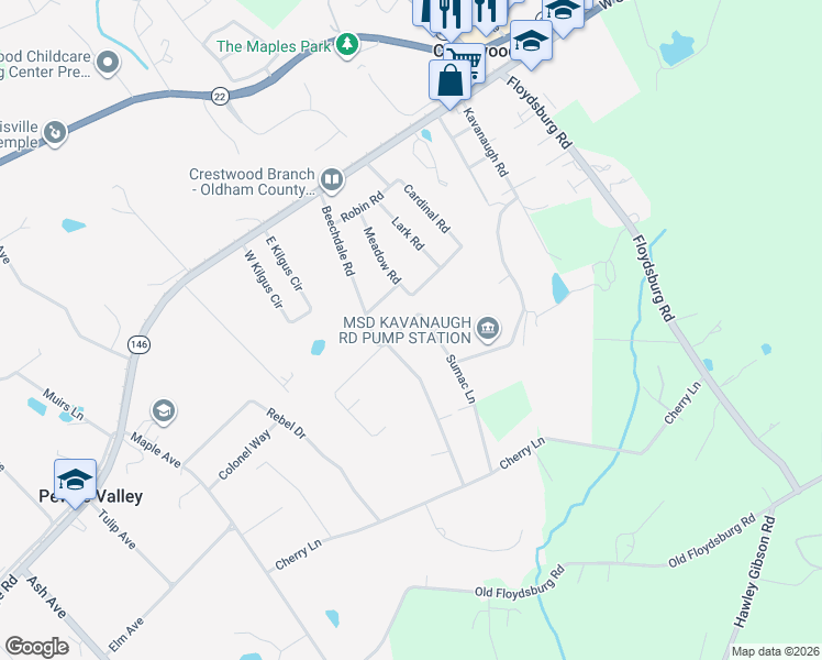 map of restaurants, bars, coffee shops, grocery stores, and more near 6706 Sumac Lane in Crestwood