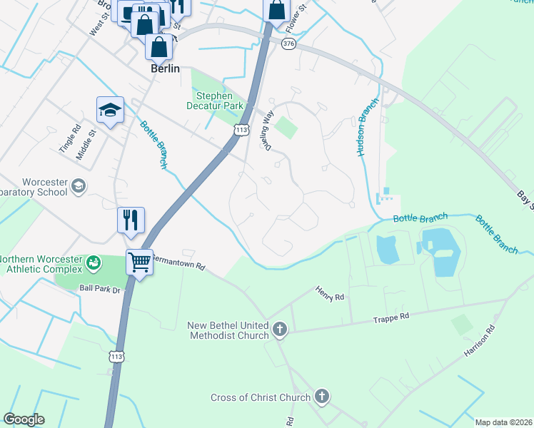 map of restaurants, bars, coffee shops, grocery stores, and more near 14 Meadow Street in Berlin