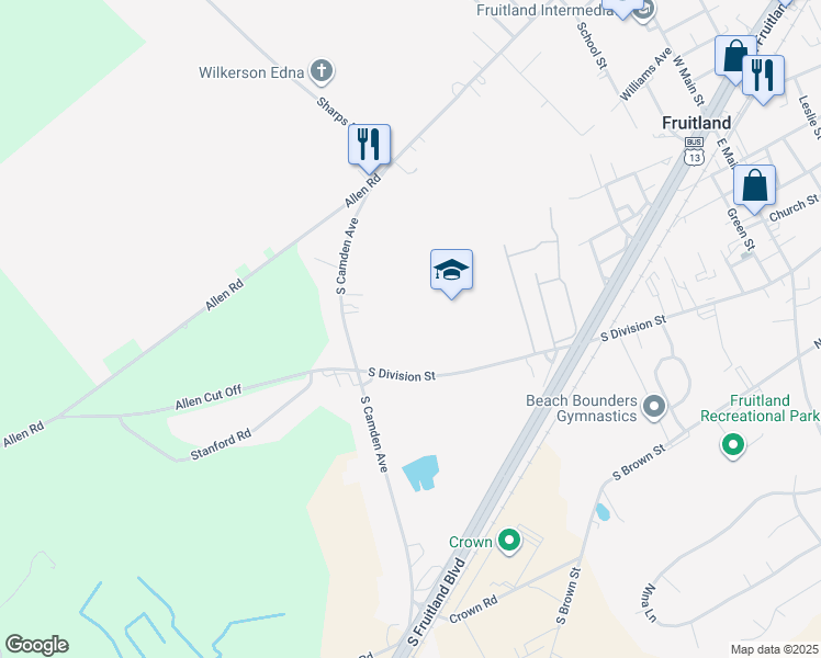 map of restaurants, bars, coffee shops, grocery stores, and more near 532 South Division Street in Salisbury