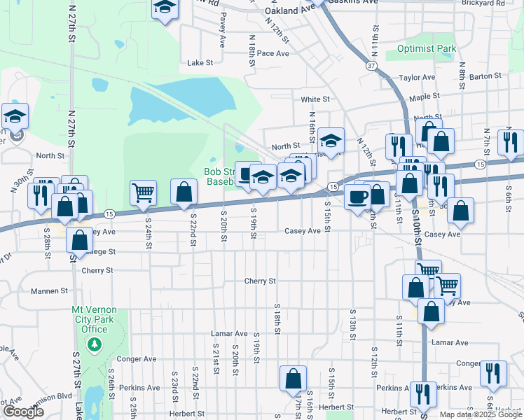 map of restaurants, bars, coffee shops, grocery stores, and more near 1829 Broadway Street in Mount Vernon
