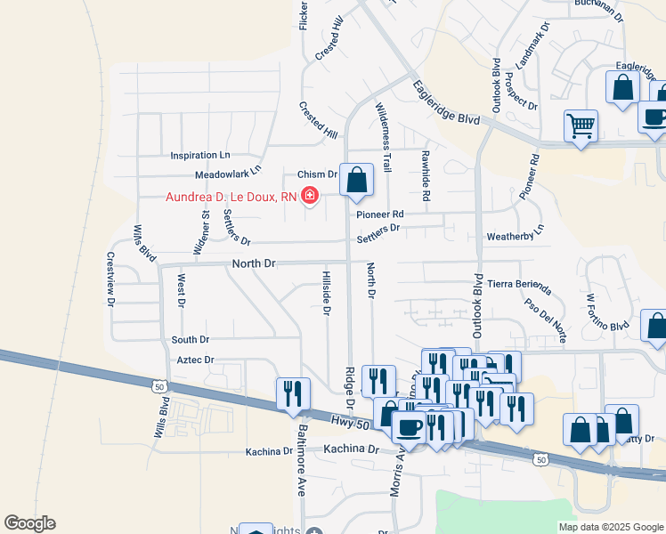 map of restaurants, bars, coffee shops, grocery stores, and more near 2003 North Drive in Pueblo