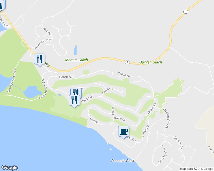 map of restaurants, bars, coffee shops, grocery stores, and more near 21108 Hummingbird Court in Bodega Bay