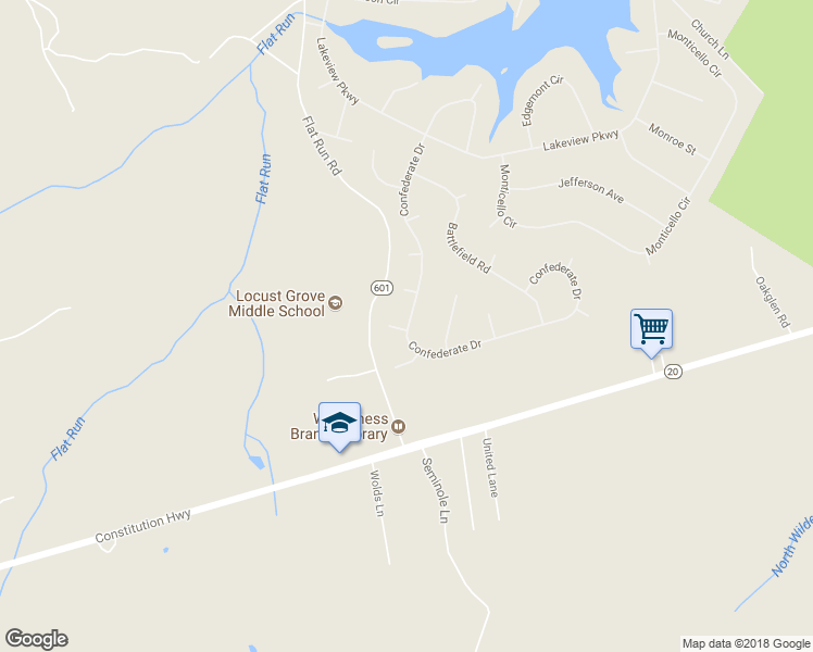map of restaurants, bars, coffee shops, grocery stores, and more near 106 Forest Court in Locust Grove
