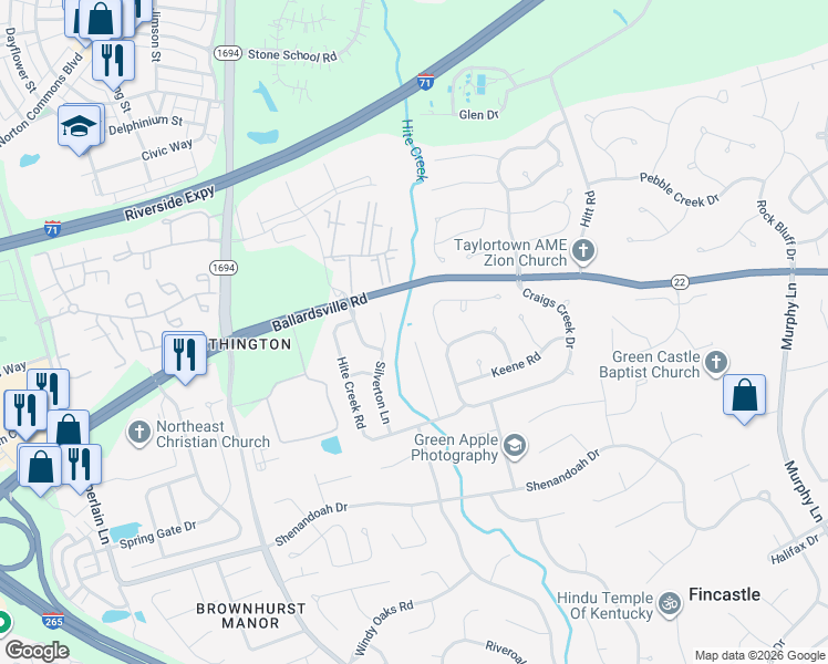 map of restaurants, bars, coffee shops, grocery stores, and more near 4535 Biles Court in Louisville