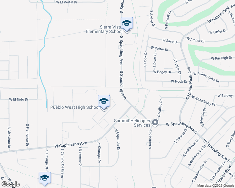 map of restaurants, bars, coffee shops, grocery stores, and more near 663 South Spaulding Avenue in Pueblo West