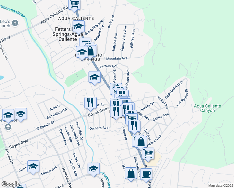 map of restaurants, bars, coffee shops, grocery stores, and more near 17861 Sonoma Highway in Sonoma