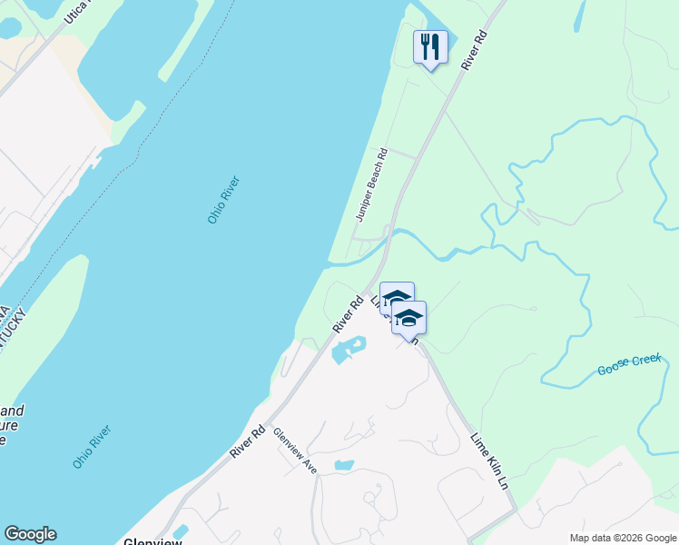 map of restaurants, bars, coffee shops, grocery stores, and more near 5155 Eifler Beach Road in Louisville