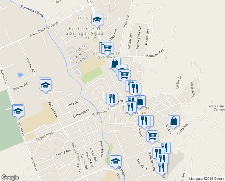 map of restaurants, bars, coffee shops, grocery stores, and more near 115 Dechene Avenue in Sonoma