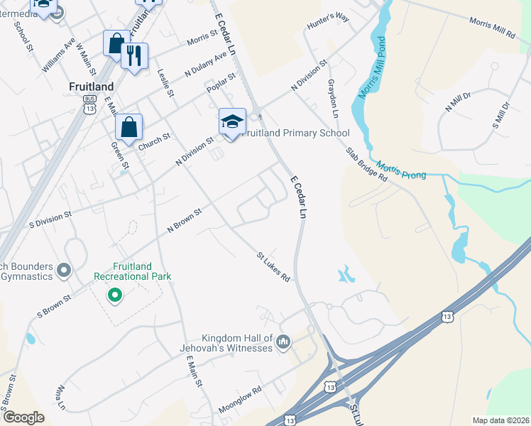 map of restaurants, bars, coffee shops, grocery stores, and more near 721 Wye Oak Drive in Fruitland